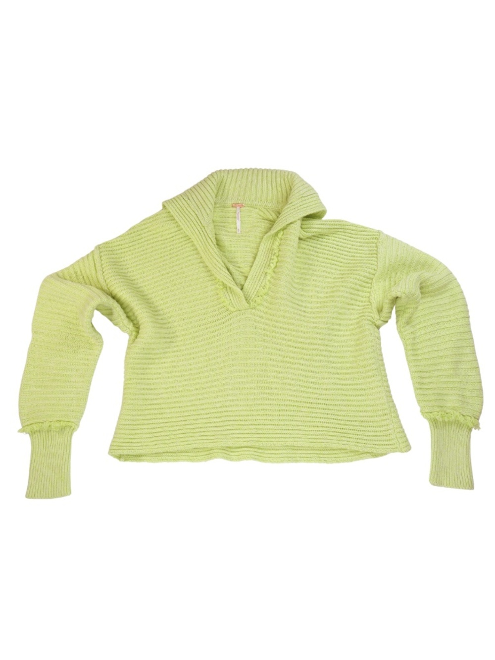 Free People Lime Green Chunky Knit Sweater S/P Oversized Collared Pullover
